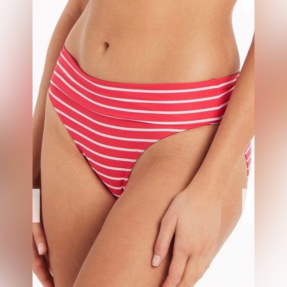 Sea Level Swim Coral & White Stripe Chamarel Band Bikini Bottom Size 12 NWT - Picture 1 of 13